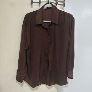Stradivarius Dark Brown Casual Button Down Shirt